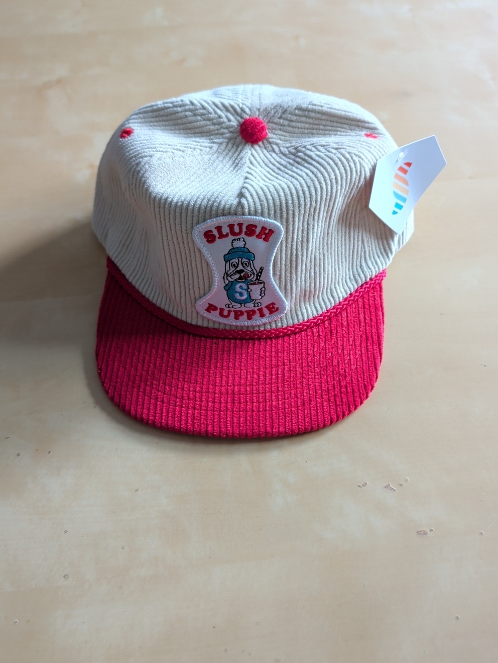 Slush Puppie Beige and Red Corduroy Cap NEW